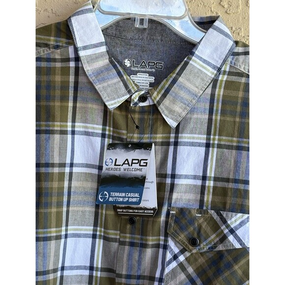 LAPG Mens NWT X-Large Green Blue Plaid Snap Button-Down Up Short Sleeve Shirt - Picture 1 of 11